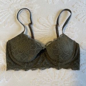 Aerie Olive Green Lace Balconette Bra Size 32C